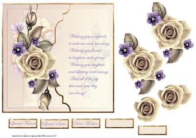 Rose and Viola Card with Decoupage