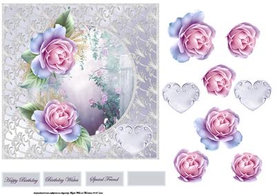 Pink Rose Garden Card with Decoupage
