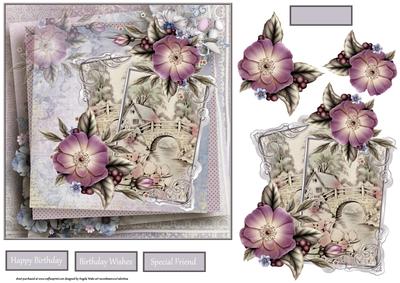 Across the Bridge Card with Decoupage and Sentiment Tags