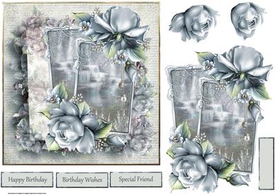 Waterfalls and Blue Rose Card with Decoupage