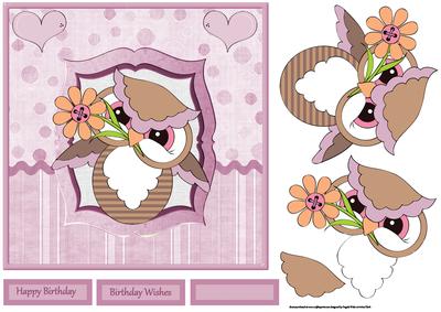 Owls Birthday Greetings Card with Decoupage