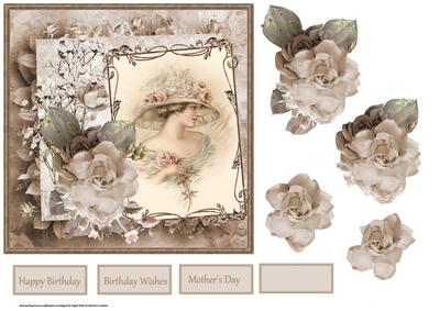 Vintage Lady in the Rose Hat Card with Decoupage
