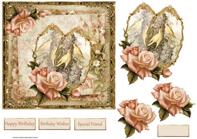 Love Birds and Roses Card with Decoupage