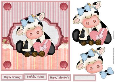 Cute Cow with Heart and Chocolates Card