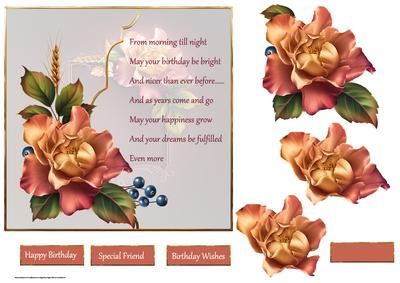 Rustic Birthday Rose Card with Decoupage