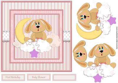 Baby Rabbit on the Moon Card with Decoupage