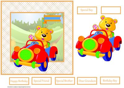 Teddy Bear Racer Card with a Large Topper