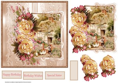 Rose Cottage Card with Decoupage