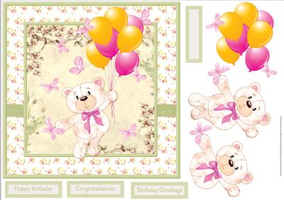 Girl Bear with Balloons Card and Decoupage