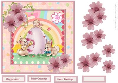 Easter Bunnies Painting an Egg Card