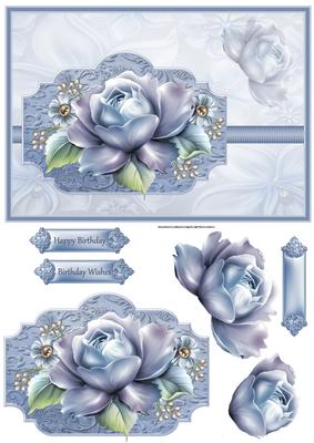 Blue China Rose Card with Decoupage
