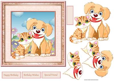 Puppy and Kitten Card with Decoupage