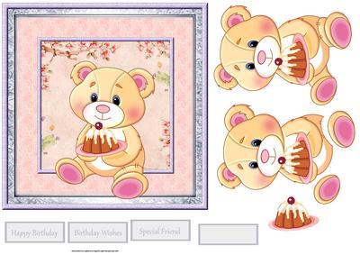Birthday Cake Teddy Bear Card and Decoupage