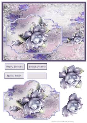 Lilac Rose and Pearls Card with Decoupage