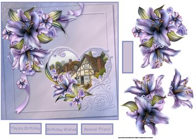 Lilies and Country Pub Card with Decoupage