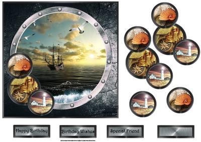 Galleon Ship at Sea Card with Decoupage