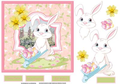Easter White Rabbit Card with Decoupage and Sentiment Tags