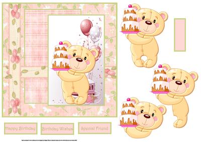 Teddy Bear the a Birthday Cake Card