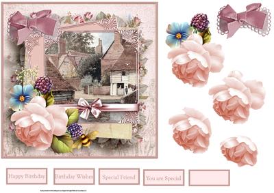 Pink Rose Card with Decoupage