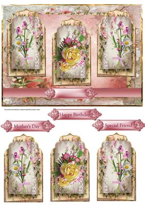 Vintage Flowers Card with Toppers