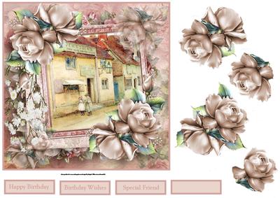 Rose and Vintage Pub Card with Decoupage