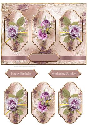 Lilac Rose Panel Card with Toppers