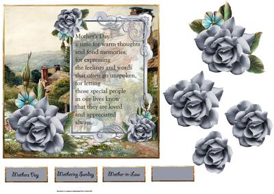 Blue Rose for Mother Card with Verse and Decoupage