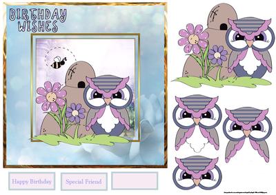 The Owl and the Bumble Bee Card with Decoupage