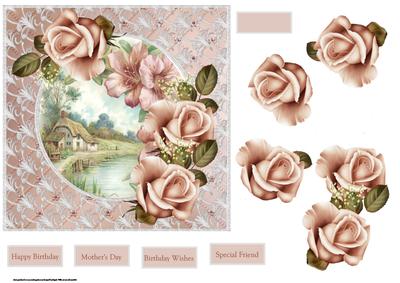 House Beside the River Card with Decoupage and Sentiment Tag