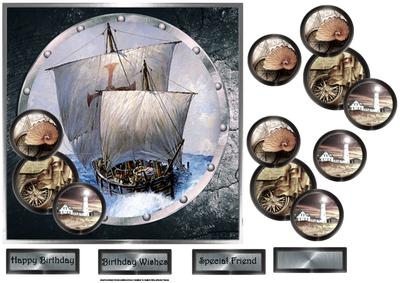 Vintage Sailing Ship Card with Decoupage