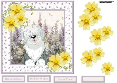 Old English Sheepdog Card with Decoupage