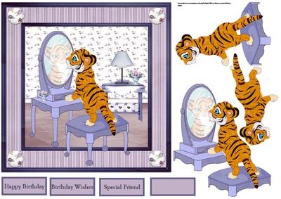 Tiger in the Mirror Card with Decoupage