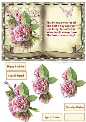 Vintage Rose Book Card Front with Decoupage