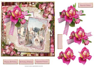 Roses and Views Card with Decoupage