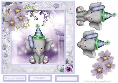 Elephant Party Time Card with Decoupage