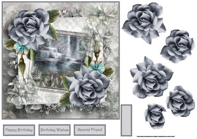 Waterfall Cards with Blue Rose Amd Decoupage