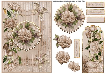 Coffee Cream Rose Card and Bookmark