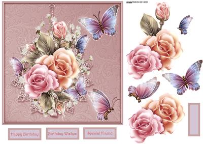 Rose Blush and Butterfly Card with Decoupage