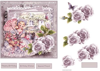 Lilac Rose Cottage Scene Card with Decoupage