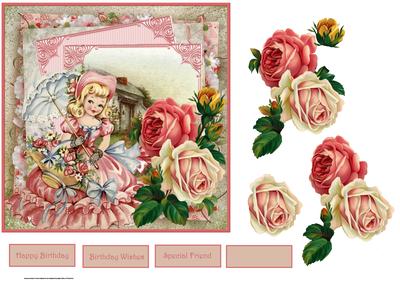 Victorian Rose Card with Decoupage and Sentiment Tags