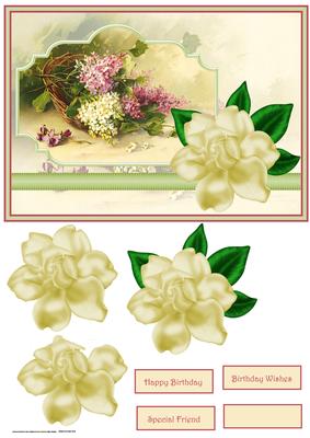 Lilac and Gardenias Card with Decoupage