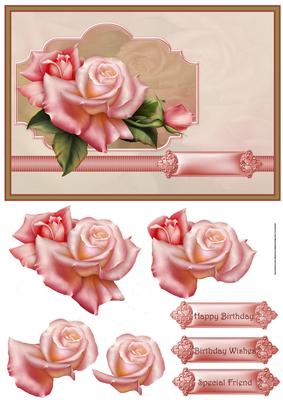 Pink Rose Card with Decoupage