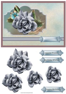 Blue Rose Card with Decoupage