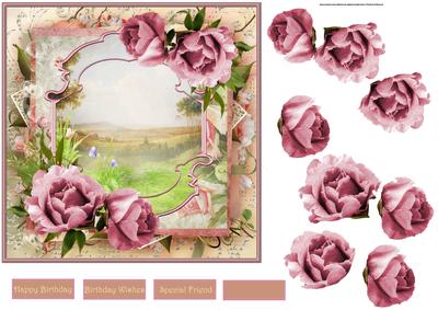 Summer Rose's Card with Decoupage and Sentiment Tags