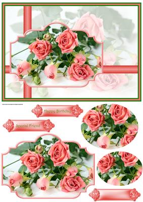 Pink Rose Display Card with Toppers