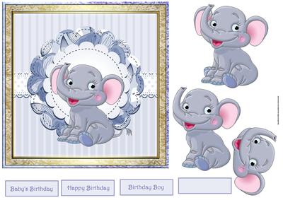 Blue Elephant Card with Decoupage
