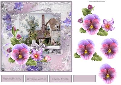 Lilac Pansies Card with Decoupage