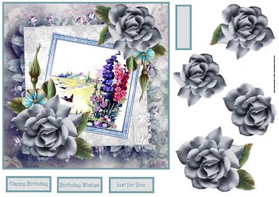 Blue Rose and Country Cottage Card with Decoupage
