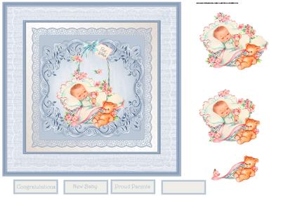 New Baby Boy Vintage 7x7 Card with Decoupage