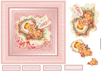 Vintage Baby Girl 7x7 Card and Decoupage